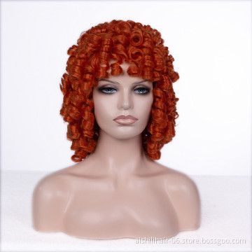 Wholesale  heat resisitant  Short Kinky Curly Red Wigs with  Rihanna Style Synthetic Hair Wig for Women